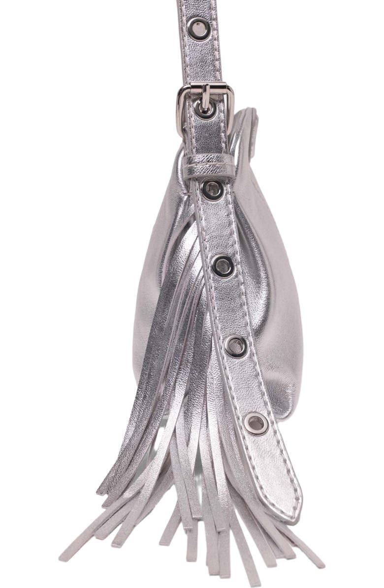 maje Metallic leather Miss M micro bag, Alternate, color, Silver