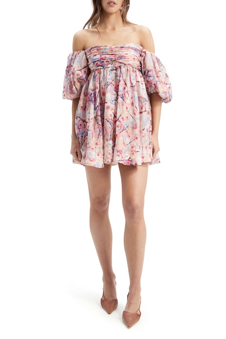 Kali Tuck Floral Off The Shoulder Minidress, Main, color, AZURE FLORAL
