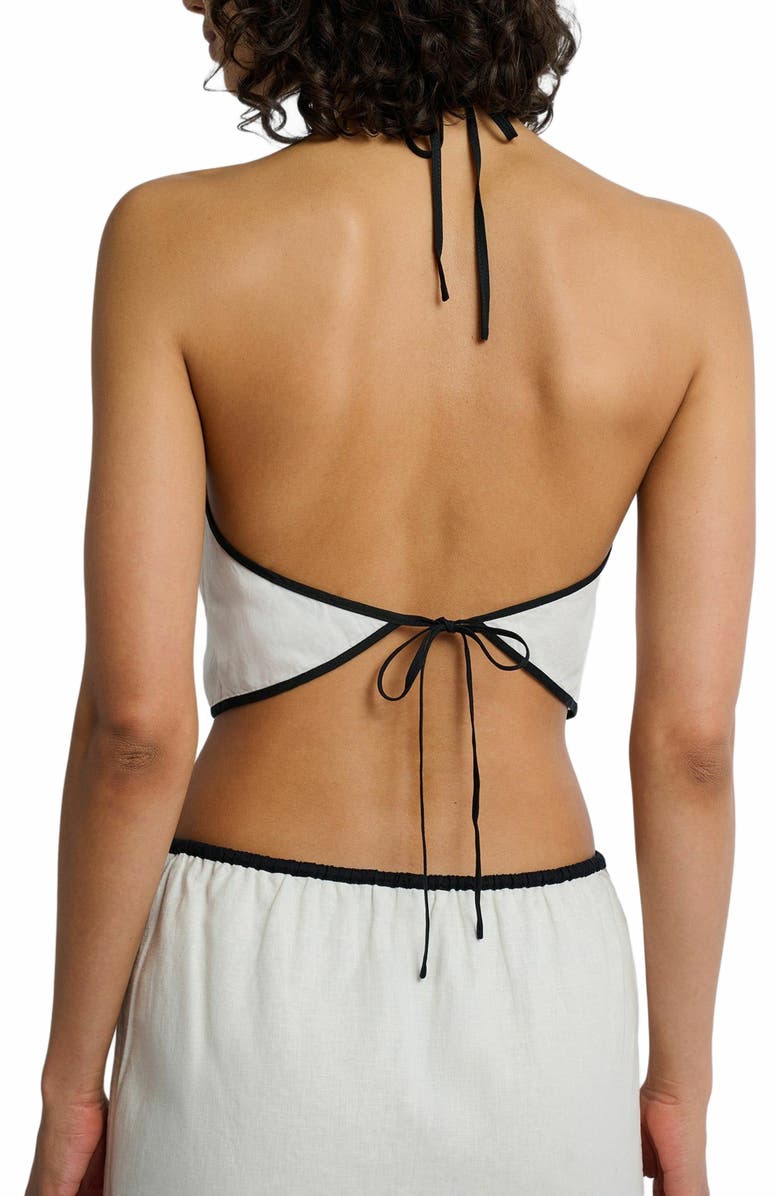 Onia Air Linen Cropped Halter Top, Alternate, color, Egret/Black