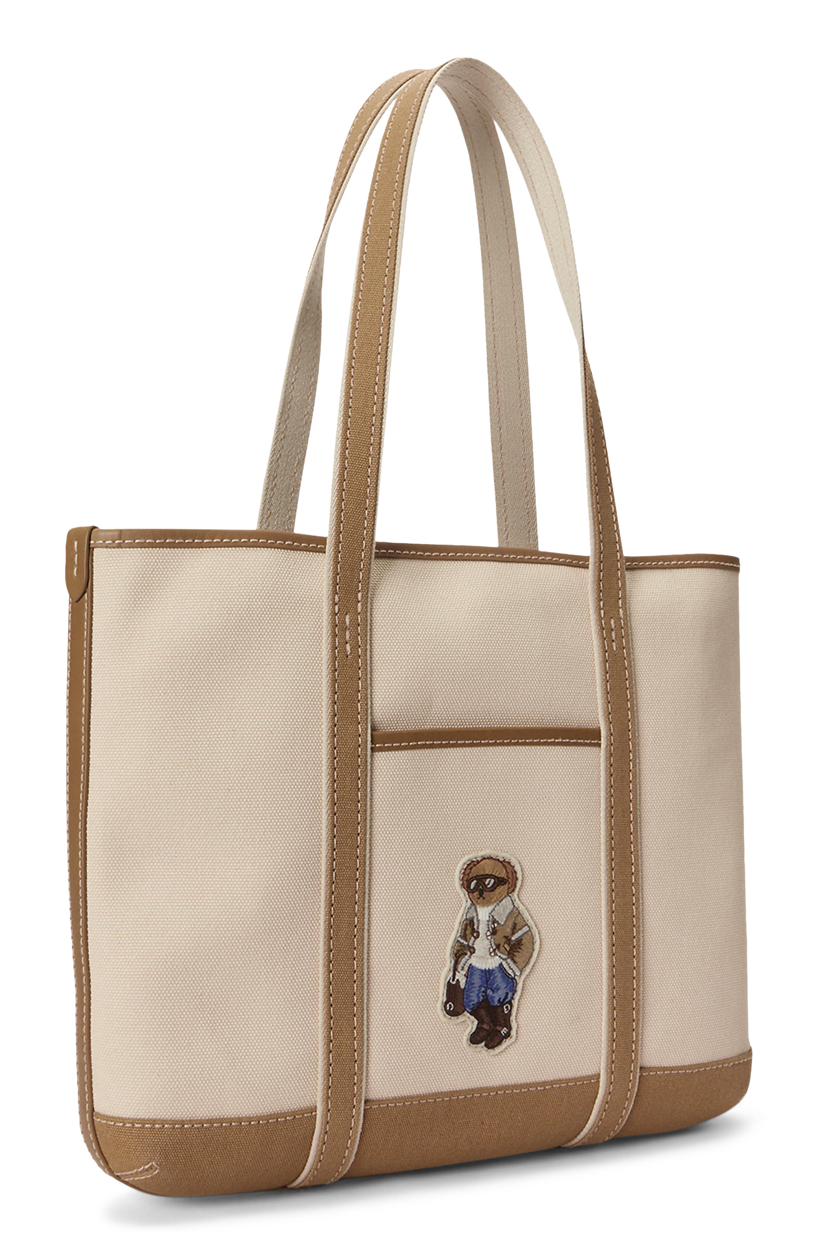 Polo Bear Canvas Shopper Tote, Alternate, color, ECRU/ BERK