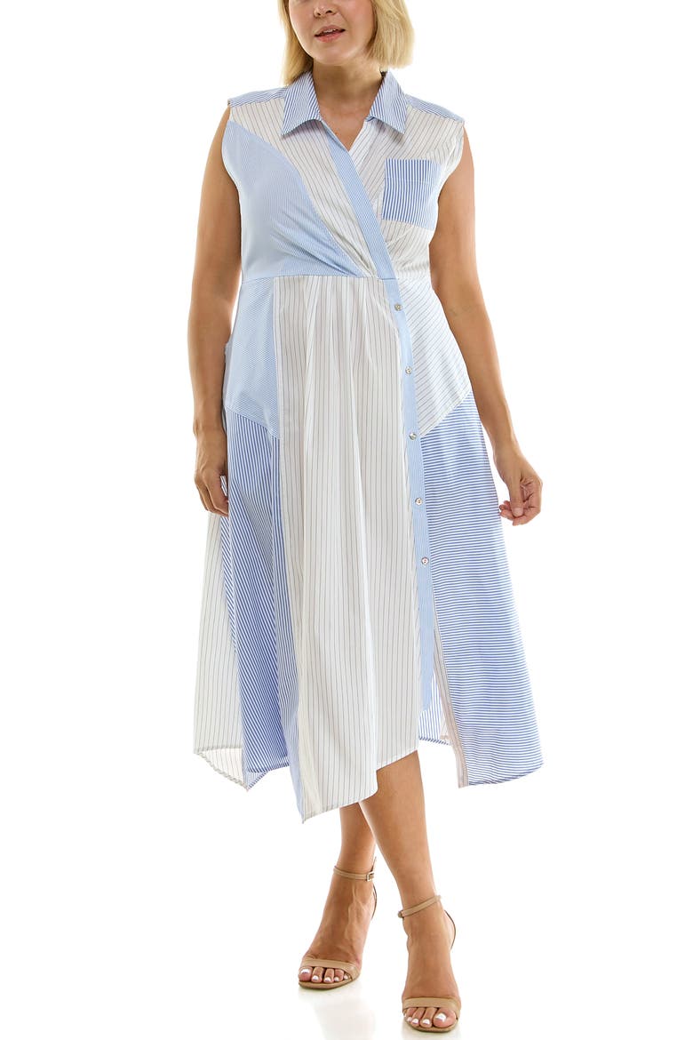 Stripe Pleated Asymmetric Maxi Dress, Alternate, color, CHAMBRAY/ BLUE/ WHITE STRIPE