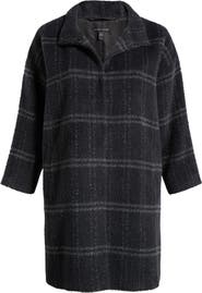 Eileen Fisher High Collar Plaid Coat