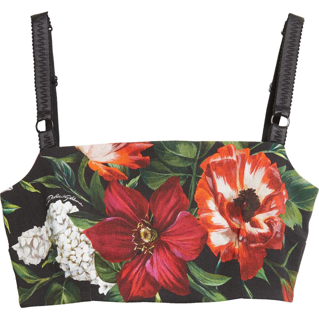 Dolce & Gabbana Floral Print Cropped Dress With Adjustable Straps In Black
