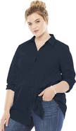Roaman's Plus Size Kate Long Sleeve Easy Cotton-Blend Button-Front Shirt