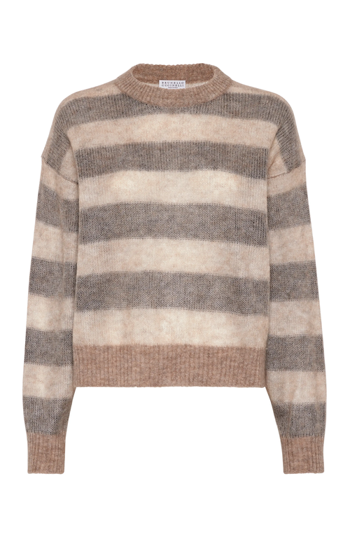 Brunello Cucinelli Striped Mohair-blend Jumper In Brown