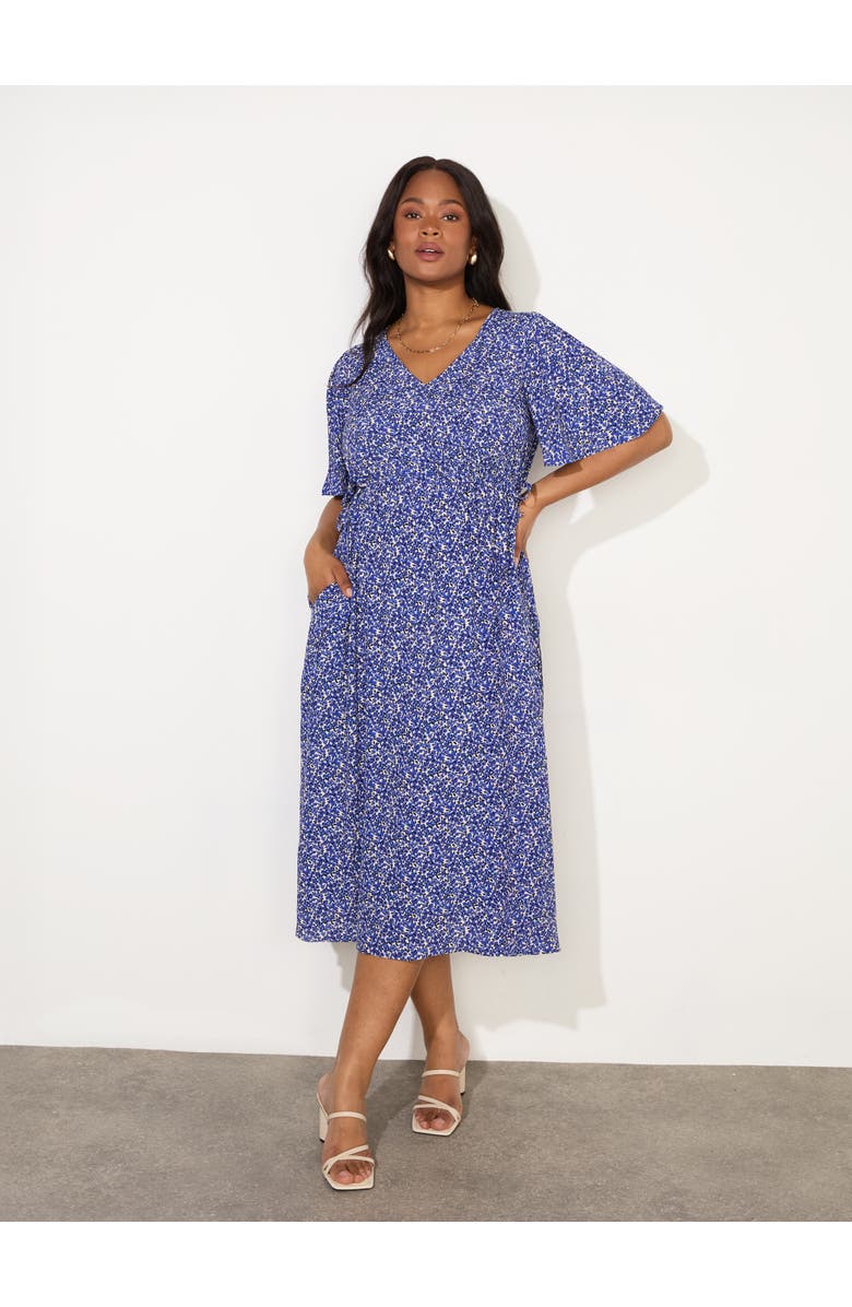 Live Unlimited Ditsy Angel Sleeve Midi Dress, Main, color, Blue