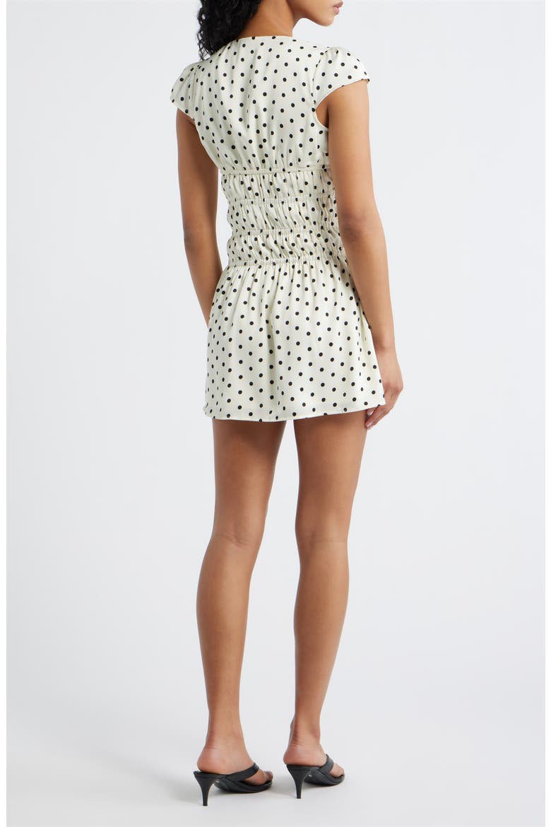 Evanelie Shirred Minidress, Alternate, color, WHITE POLKA
