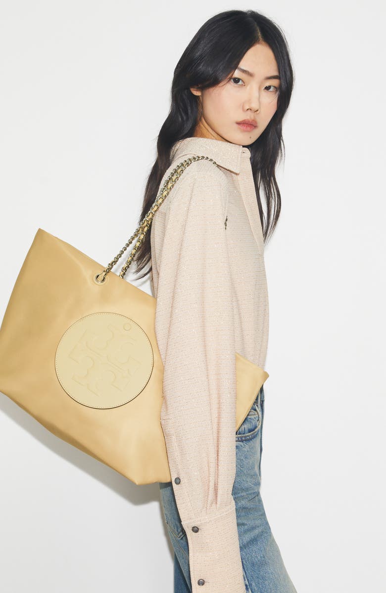 Tory Burch Ella Chain Zip Tote, Alternate, color, Praline