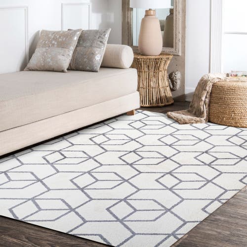 Jonathan Y Tumbling Blocks Modern Geometric Area Rug In White/gray