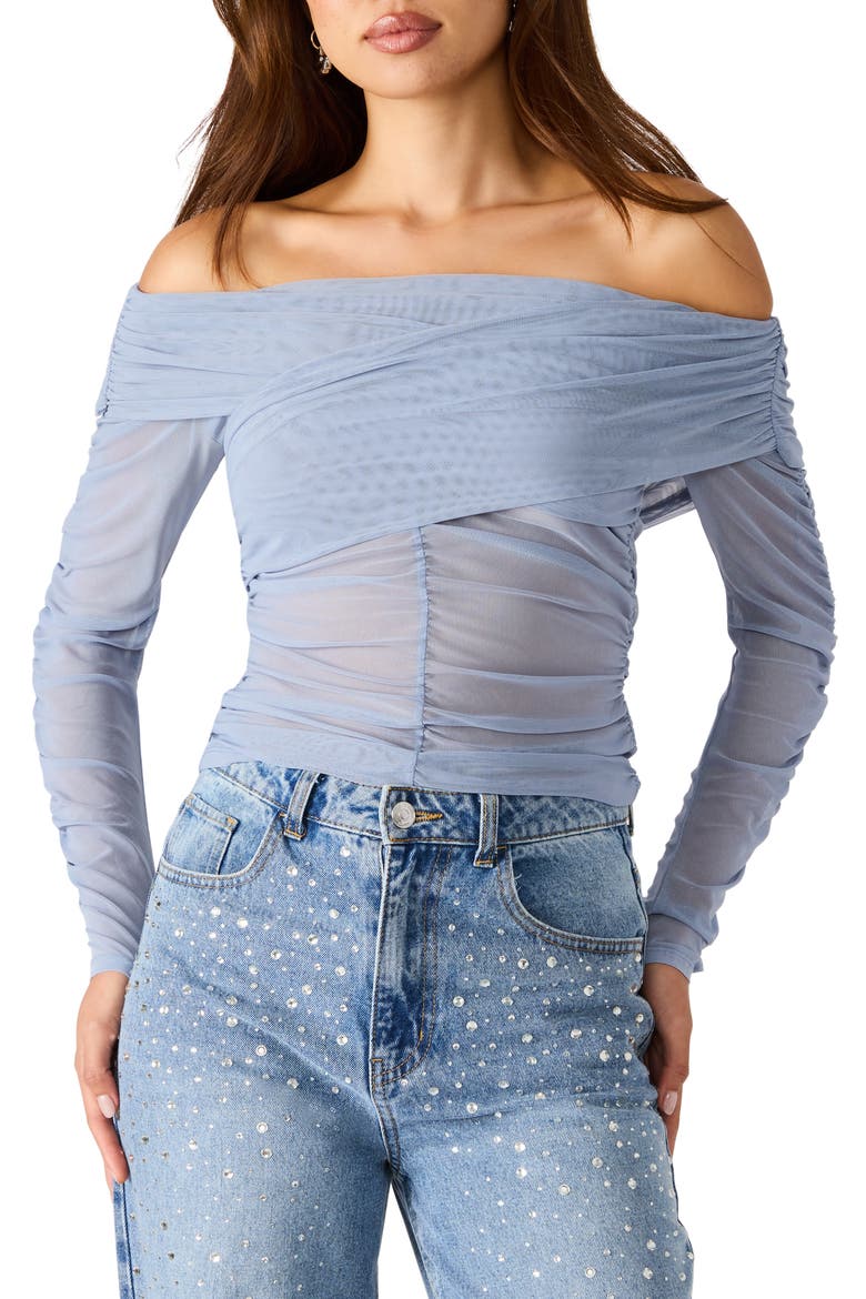 Viktoria Off-the-Shoulder Mesh Top, Main, color, STONE BLUE