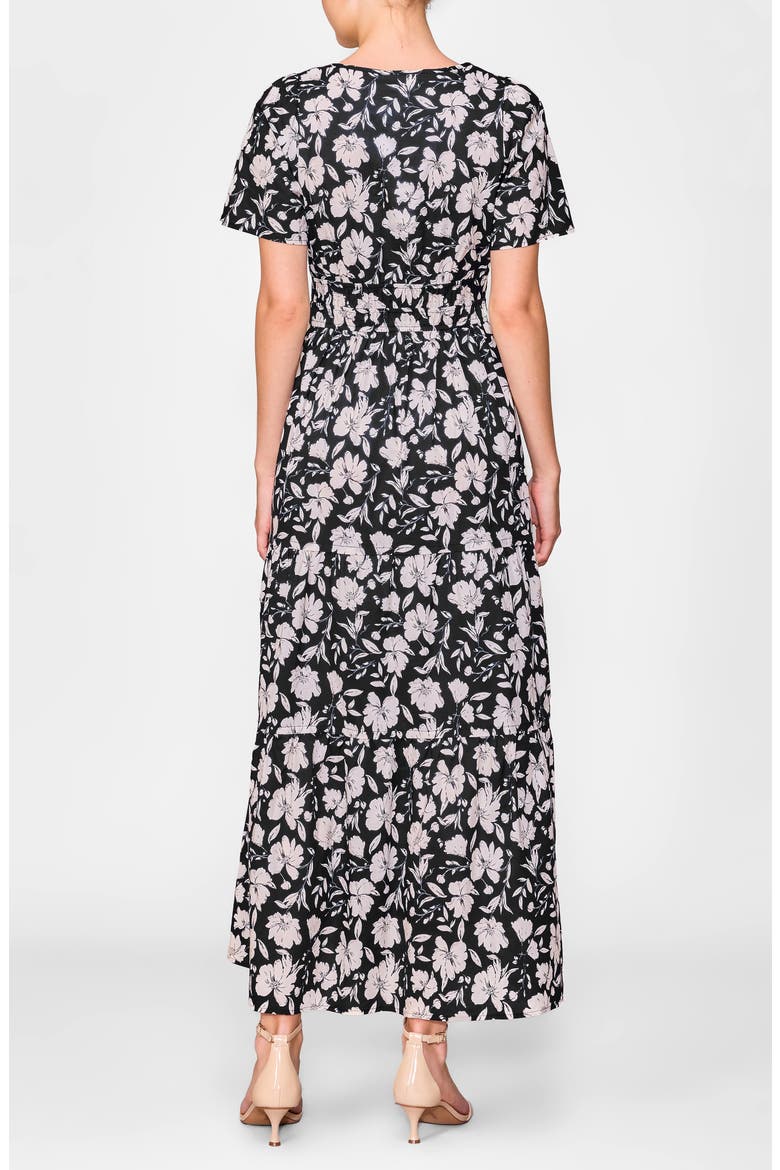Short Sleeve Tiered Maxi Dress, Alternate, color, BLACK FLORAL