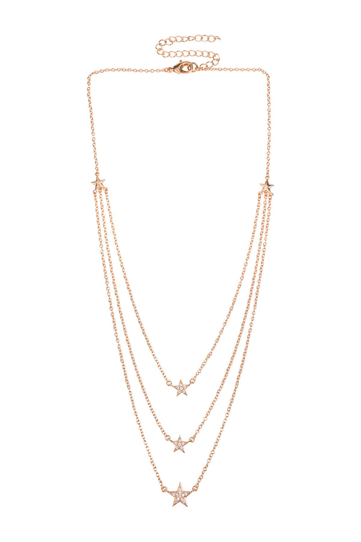 CZ by Kenneth Jay Lane 14K Rose Gold Plated 3 Layer Pave Star Necklace