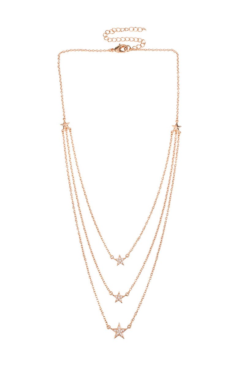CZ by Kenneth Jay Lane 14K Rose Gold Plated 3 Layer Pave Star Necklace, Main, color,