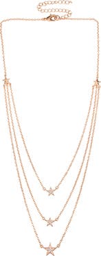 CZ by Kenneth Jay Lane 14K Rose Gold Plated 3 Layer Pave Star Necklace