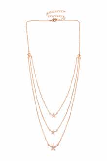 CZ by Kenneth Jay Lane 14K Rose Gold Plated 3 Layer Pave Star Necklace