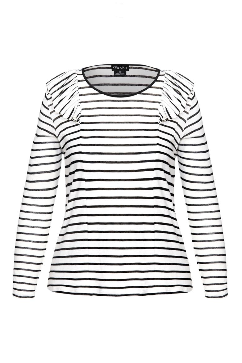 Nautical Ruffle Long Sleeve Tee, Alternate, color, BLACK STRIPE