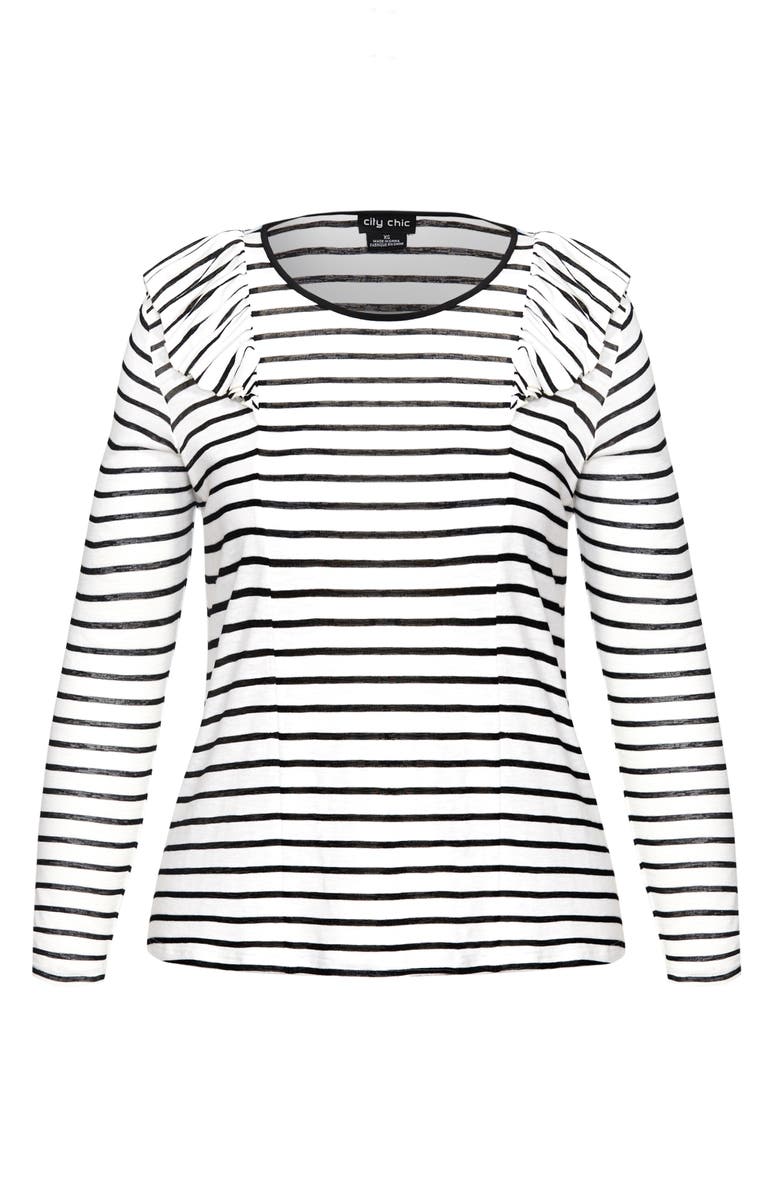City Chic Nautical Ruffle Long Sleeve Tee, Alternate, color, 