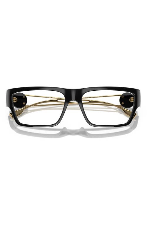 Versace 56mm Rectangle Optical Glasses In Shiny Black/gold
