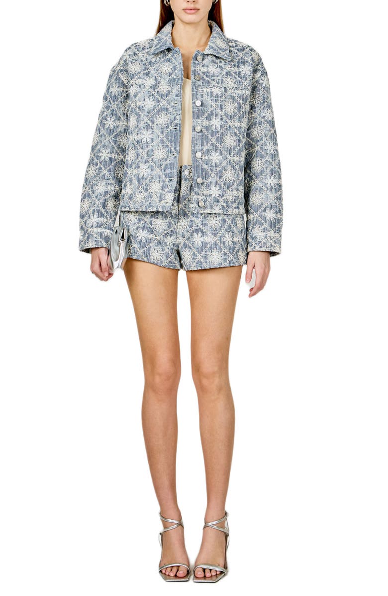 Endless Rose Floral Embroidered Nonstretch Denim Jacket, Alternate, color, Dusty Blue