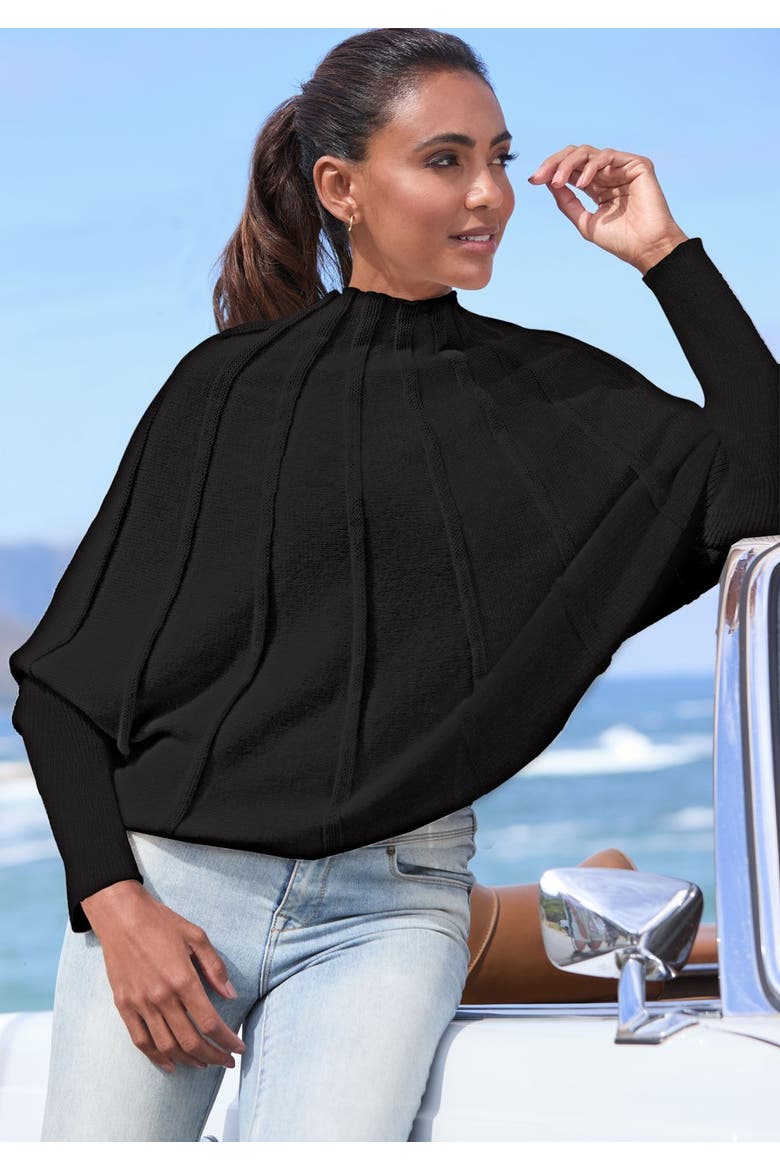 Mock Neck Ribbed Sweater, Alternate, color, Black