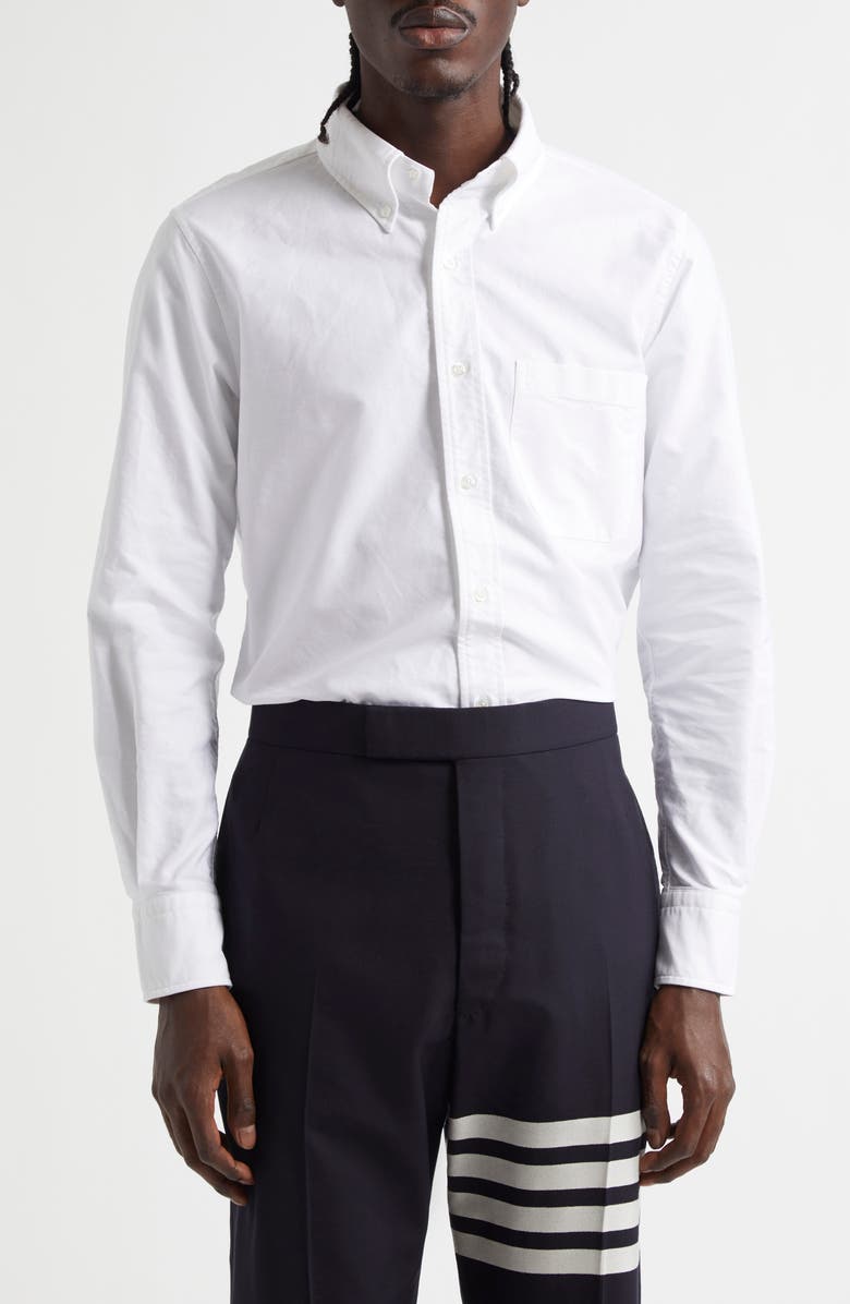 Thom Browne Straight Fit Cotton Oxford Button-Down Shirt, Main, color,