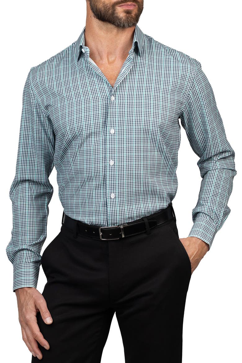 Trim Fit Gingham Dress Shirt, Main, color, WHITE/GREEN/BLUE