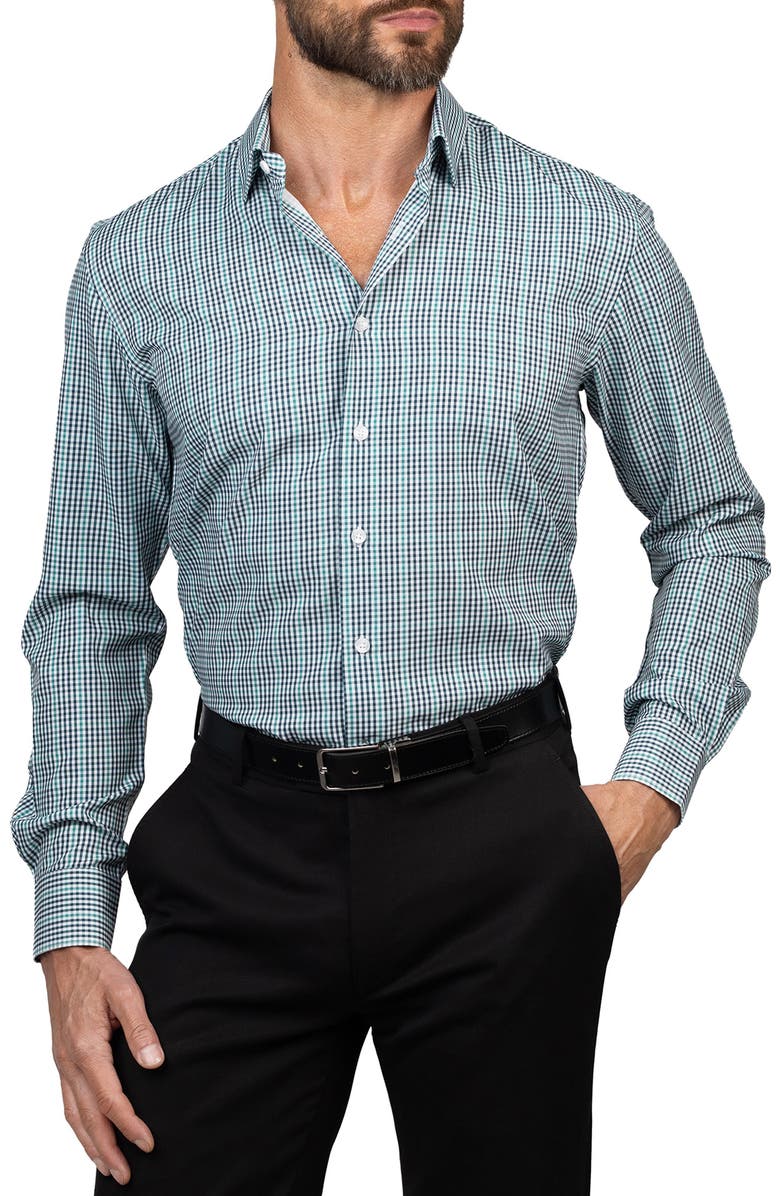 Eddie Bauer Trim Fit Gingham Dress Shirt, Main, color, White/Green/Blue