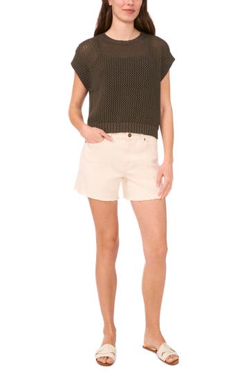Halogen ® Open Stitch Cotton Crop Sweater Vest In Green