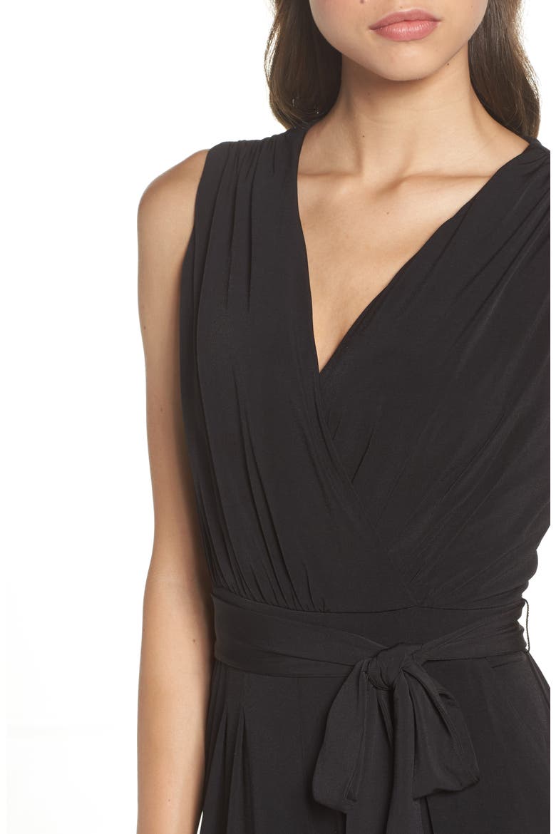 Faux Wrap Jersey Jumpsuit, Alternate, color, BLACK