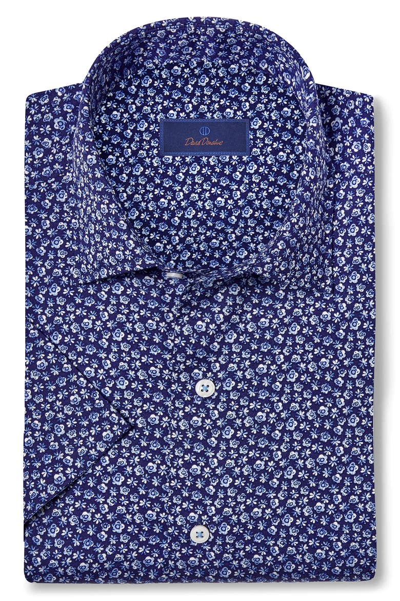 Floral Print Short Sleeve Button-Up Shirt, Main, color, NAVY/ BLUE