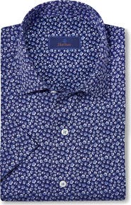 David Donahue Floral Print Short Sleeve Button-Up Shirt