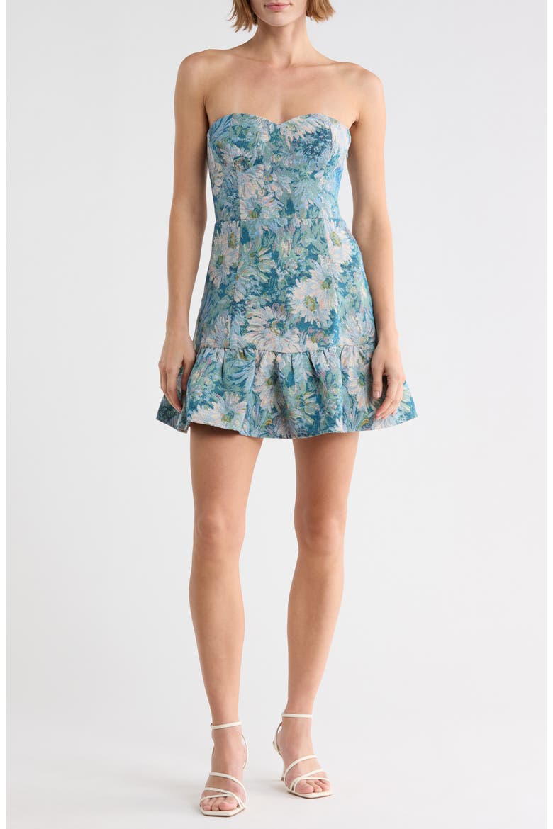Luna Floral Brocade Strapless Minidress, Main, color, BLUE MULTI