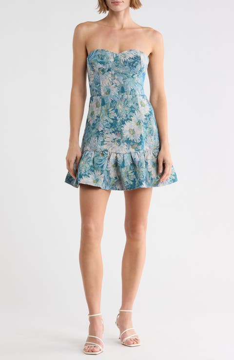 Luna Floral Brocade Strapless Minidress