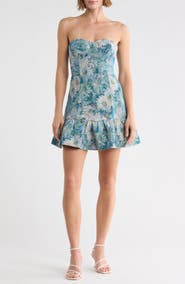 Lulus Luna Floral Brocade Strapless Minidress