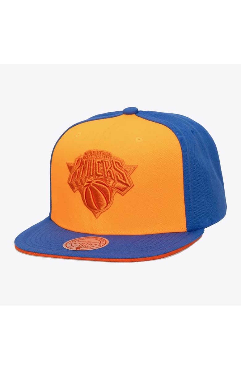 Mitchell & Ness Men's Mitchell & Ness Orange/Blue New York Knicks Color Pop Snapback Hat, Main, color,