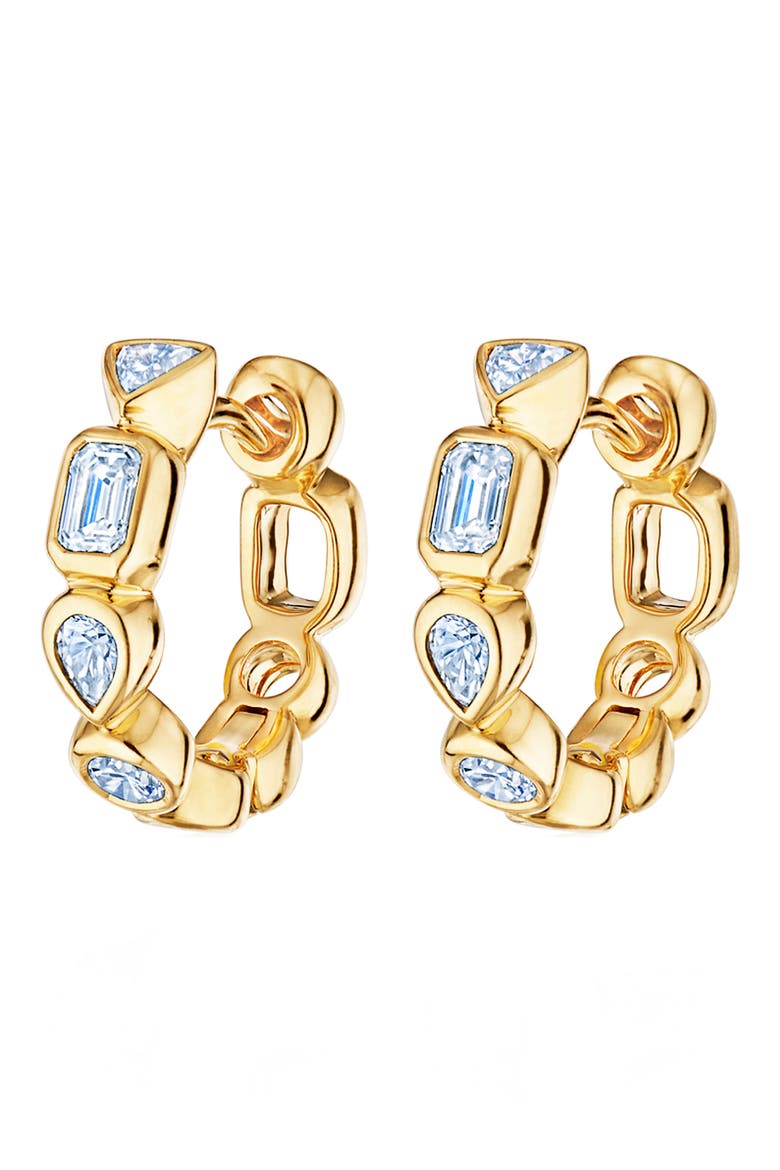 Diamond Bezel Huggie Hoop Earrings, Main, color, YELLOW GOLD