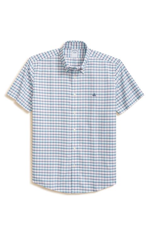 Non-Iron Plaid Cotton Stretch Oxford Button-Down Shirt