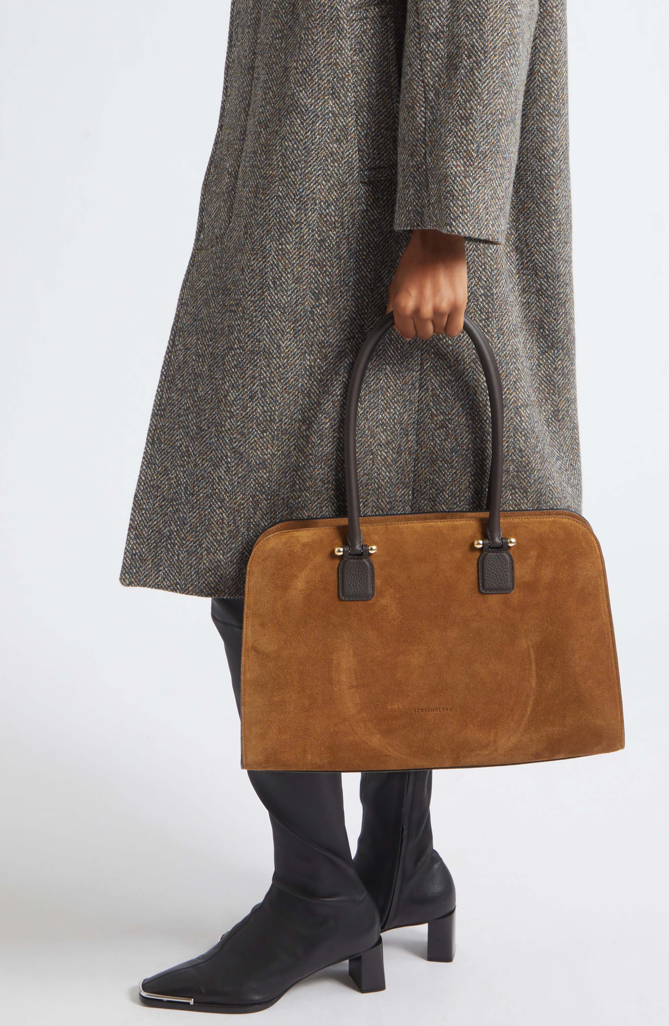Maxi Georgia Suede Bag, Alternate, color, TOFFEE/ ESPRESSO