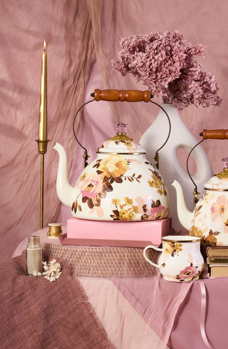 MACKENZIE CHILDS Wild Rose Enameled Steel 3-Quart Tea Kettle, Alternate, color, White