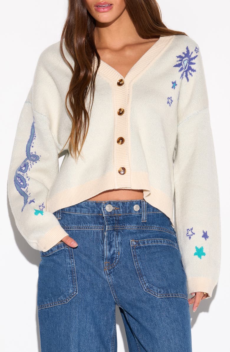 Spiritual Gangster Hourglass Delaney Cardigan, Main, color, Winter White