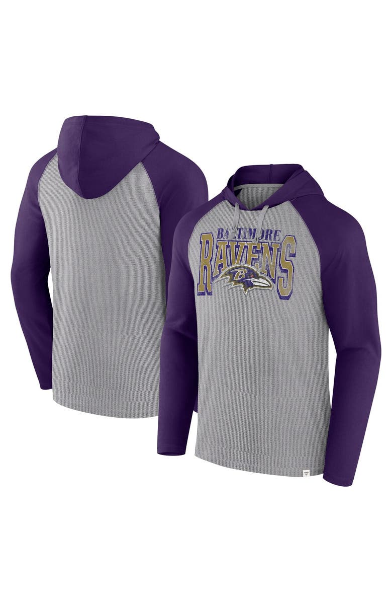 FANATICS Men's Fanatics Gray/Purple Baltimore Ravens Under Center Long Sleeve Hoodie T-Shirt, Main, color, 