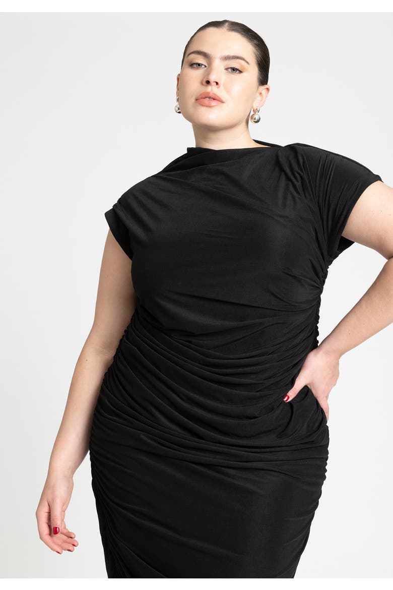 Draped Asym Dress, Alternate, color, BLACK ONYX