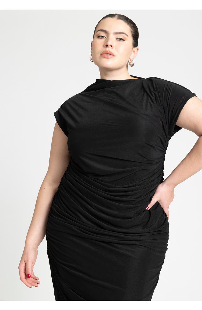 ELOQUII Draped Asym Dress, Alternate, color, Black Onyx