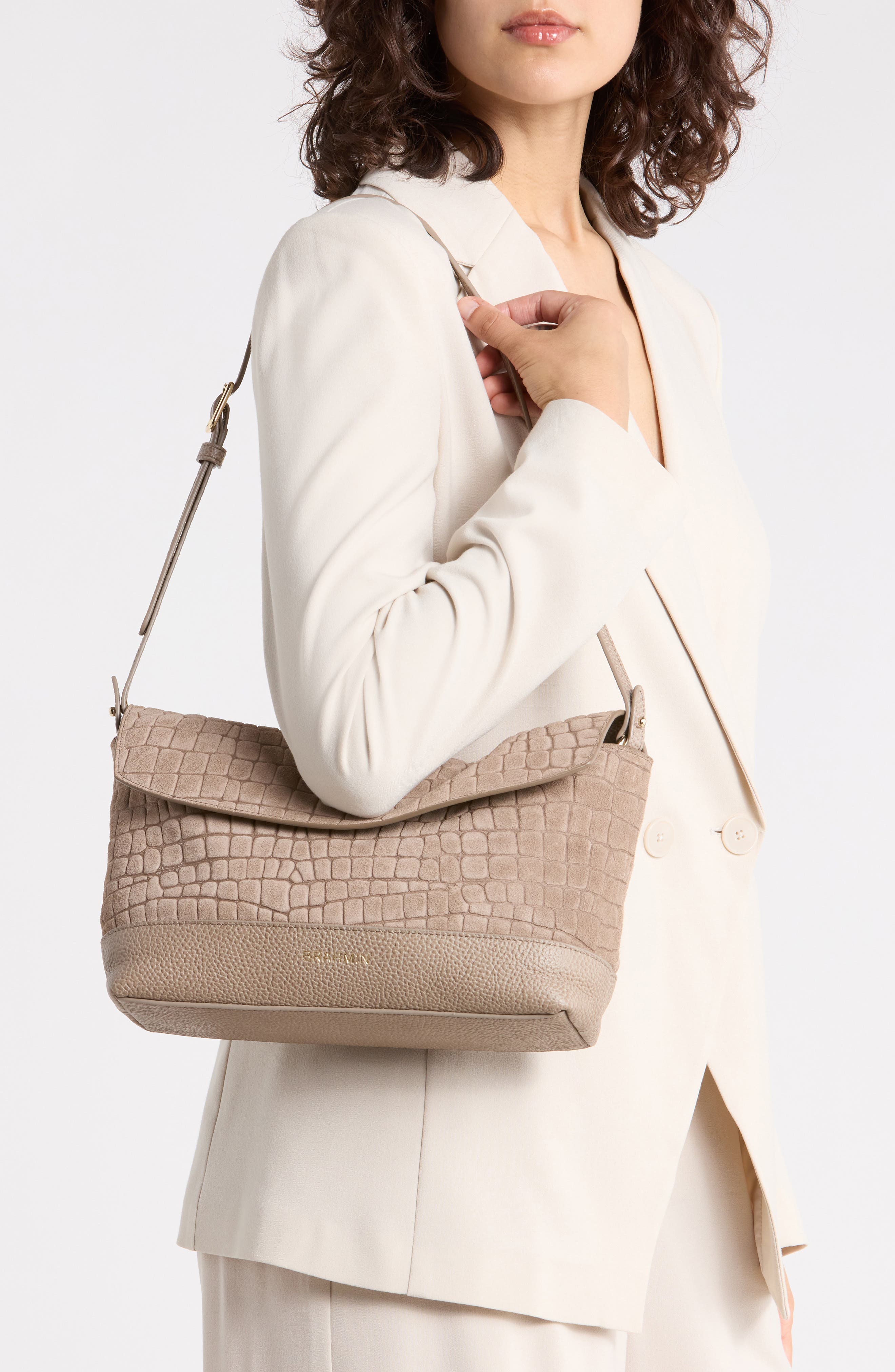 Kalina Croc Embossed Leather Shoulder Bag, Alternate, color, WARM GRAY BEDROCK