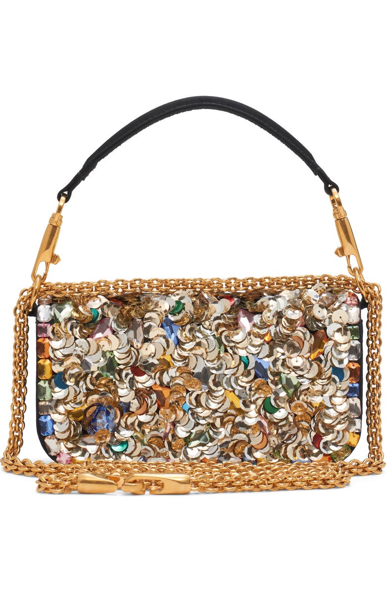 Valentino Garavani Small Locò VLOGO Paillette & Crystal Silk Satin Shoulder Bag, Alternate, color, Gold Multi