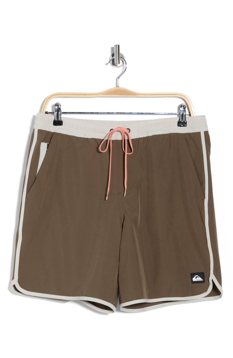 Quiksilver Sunsetter Scalloped Hem Volley Board Shorts, Main, color, Canteent