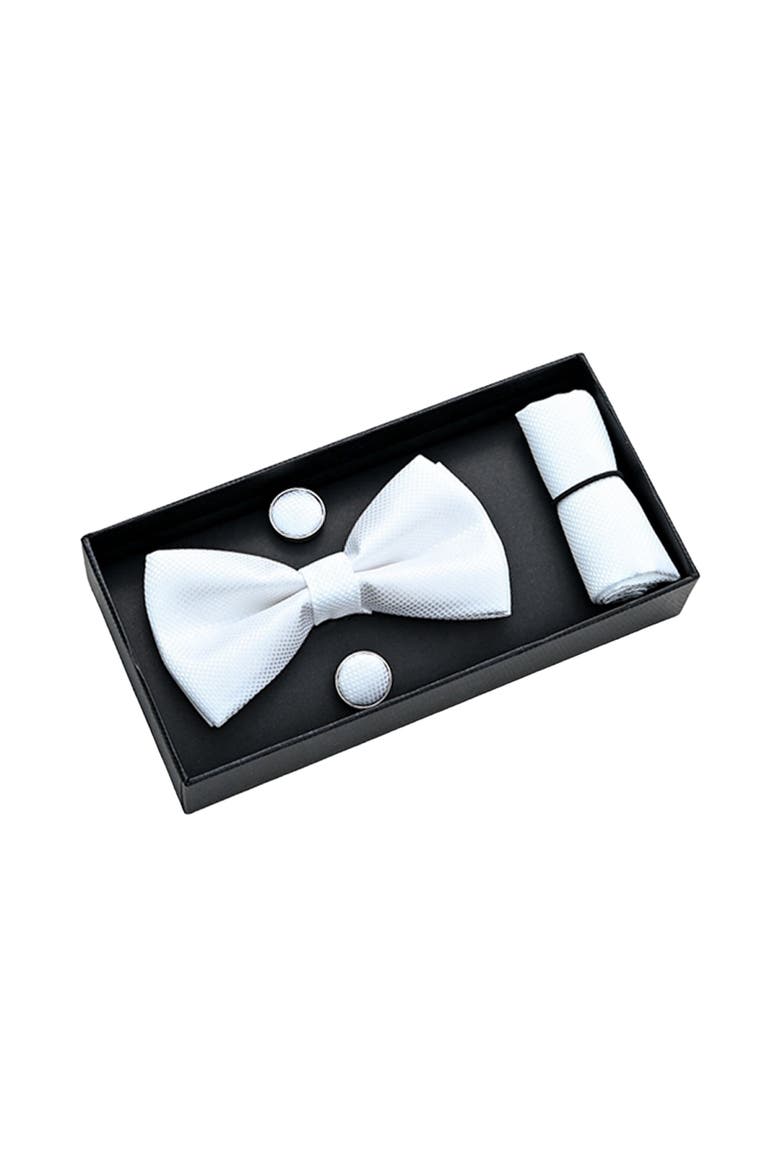 Crosshatch Bow Tie Set, Alternate, color, White