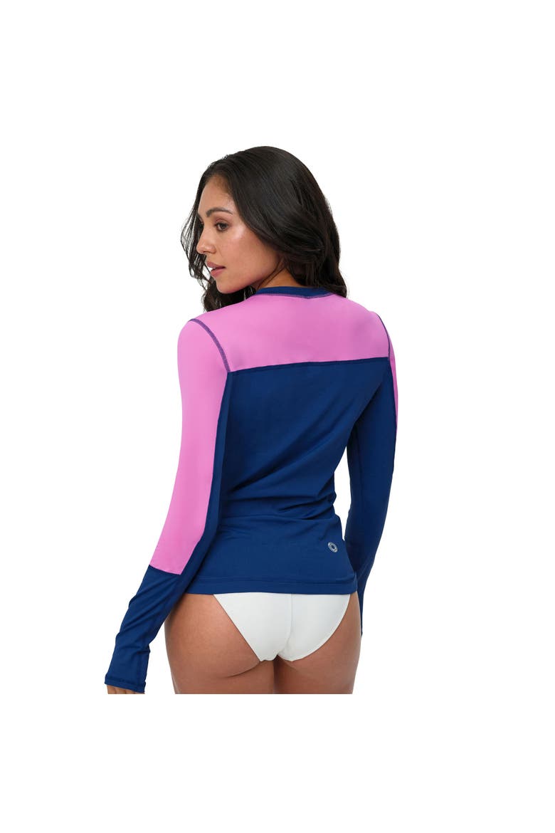 Women's Performance Quarter Zip Long Sleeve Crew Shirt for Sun and UV Protection, Alternate, color, Navy/Bubblegum