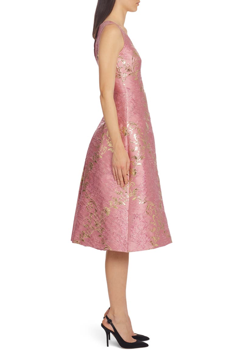 Metallic Brocade Midi Dress, Alternate, color, PINK