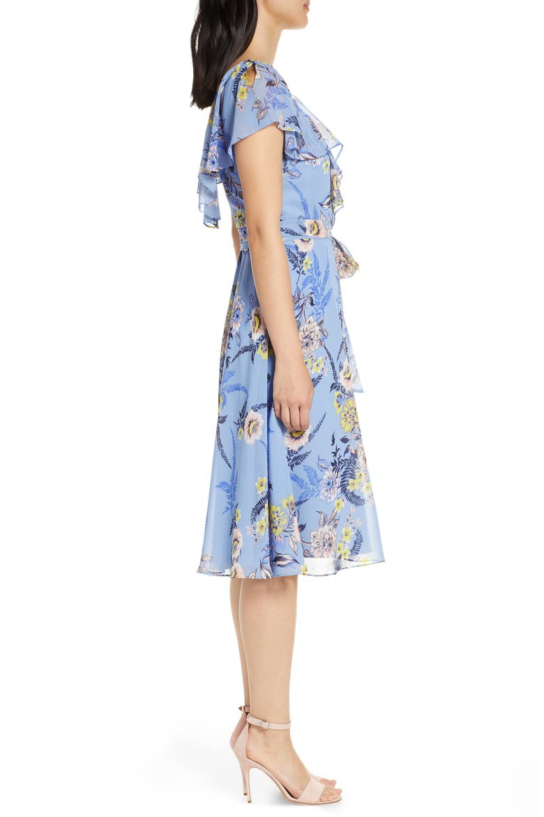 Floral Ruffle Chiffon Dress, Alternate, color, ICE BLUE